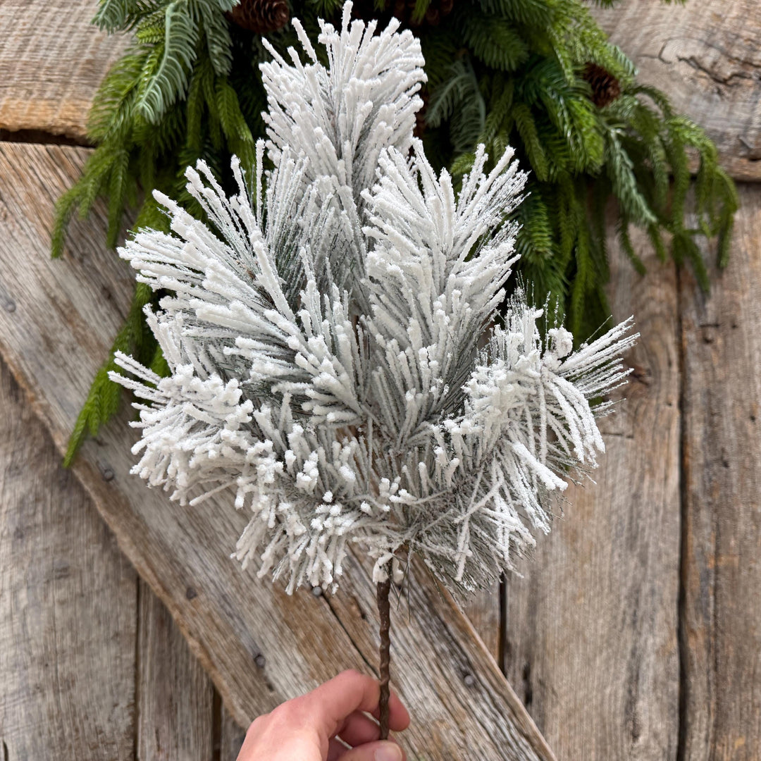 20" Flocked Pine Spray, Flocked Christmas Greenery