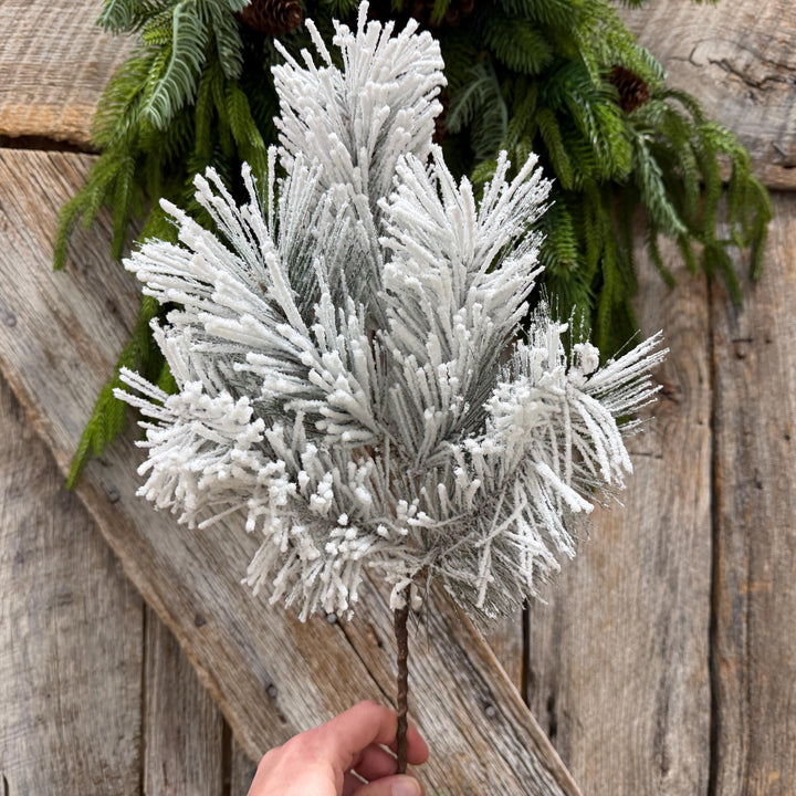 20" Flocked Pine Spray, Flocked Christmas Greenery