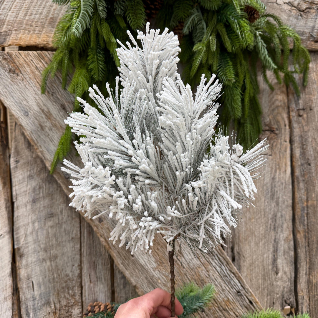 20" Flocked Pine Spray, Flocked Christmas Greenery