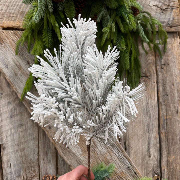 20" Flocked Pine Spray, Flocked Christmas Greenery