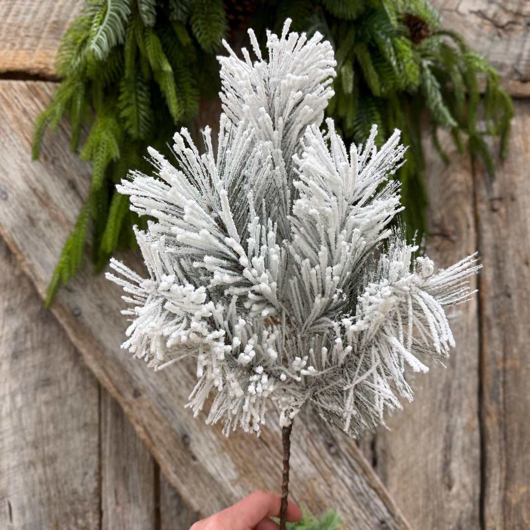 20" Flocked Pine Spray, Flocked Christmas Greenery
