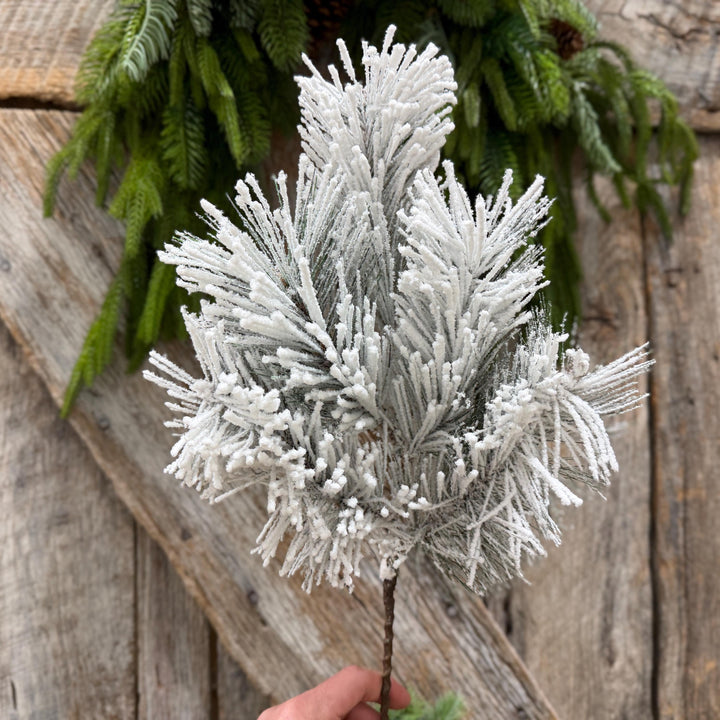 20" Flocked Pine Spray, Flocked Christmas Greenery