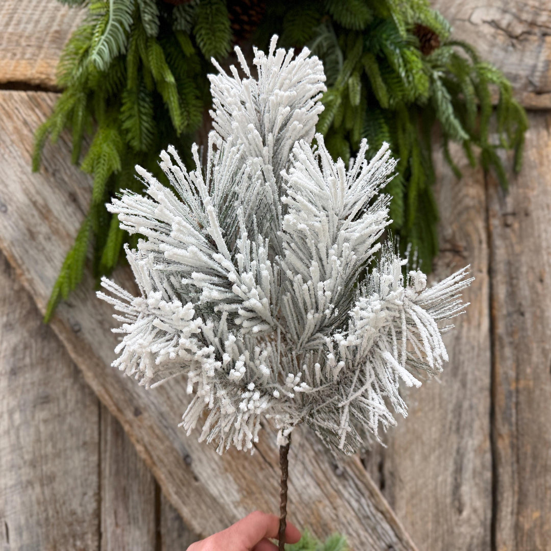 20" Flocked Pine Spray, Flocked Christmas Greenery
