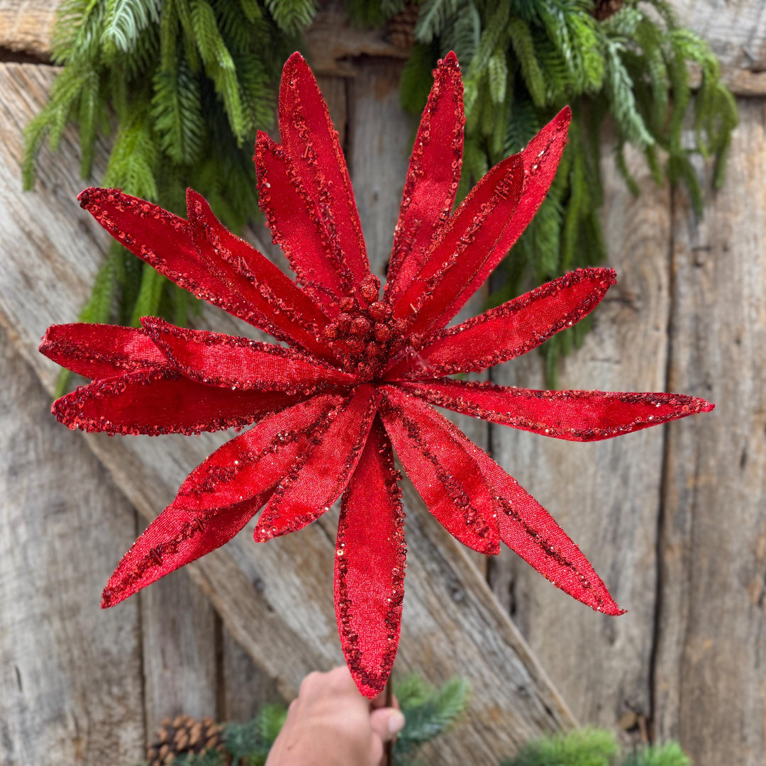 19" Red Poinsettia Stem, Christmas Tree Florals