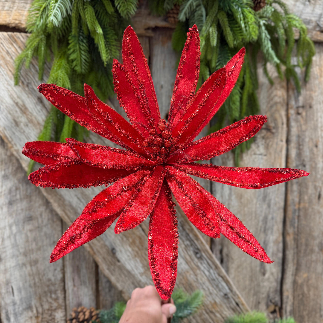 19" Red Poinsettia Stem, Christmas Tree Florals