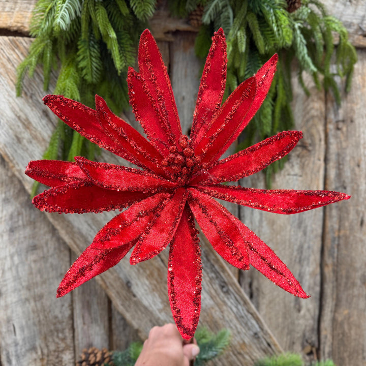 19" Red Poinsettia Stem, Christmas Tree Florals