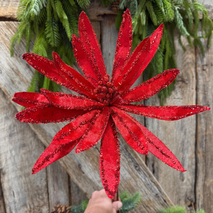 19" Red Poinsettia Stem, Christmas Tree Florals