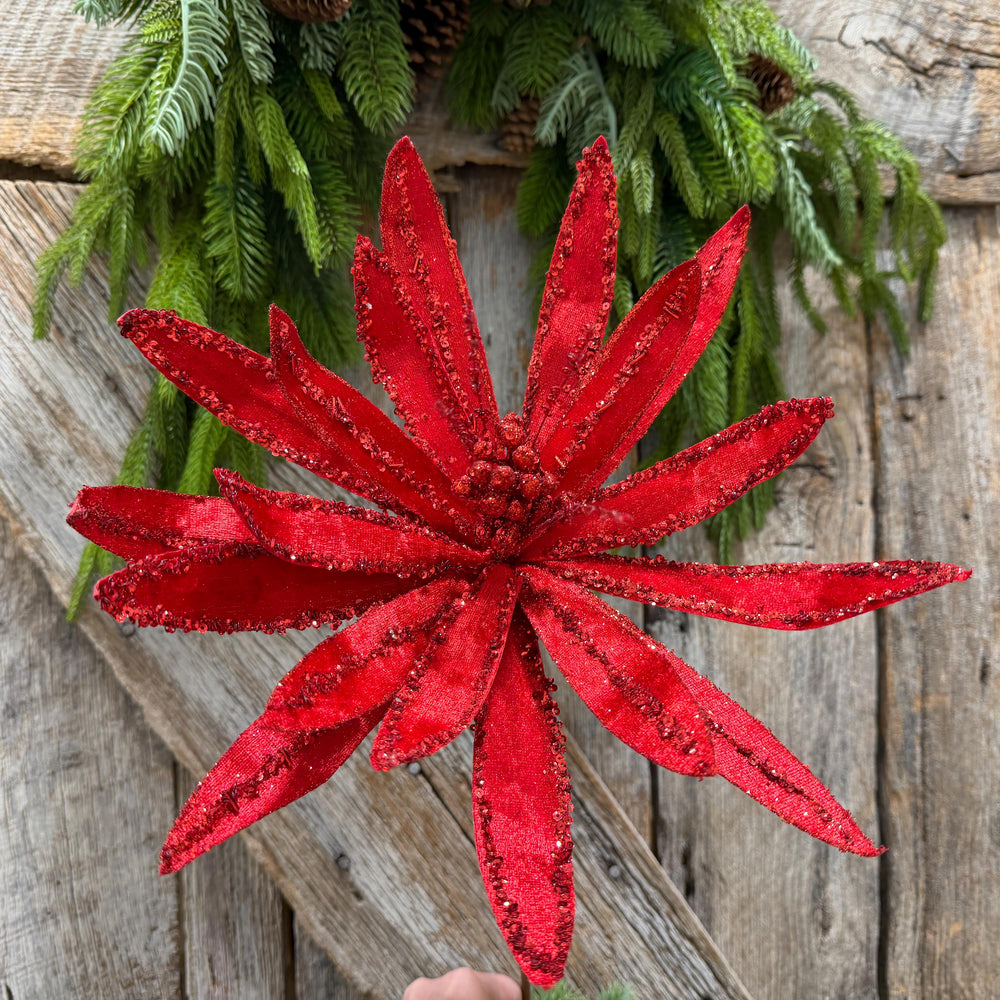 19" Red Poinsettia Stem, Christmas Tree Florals