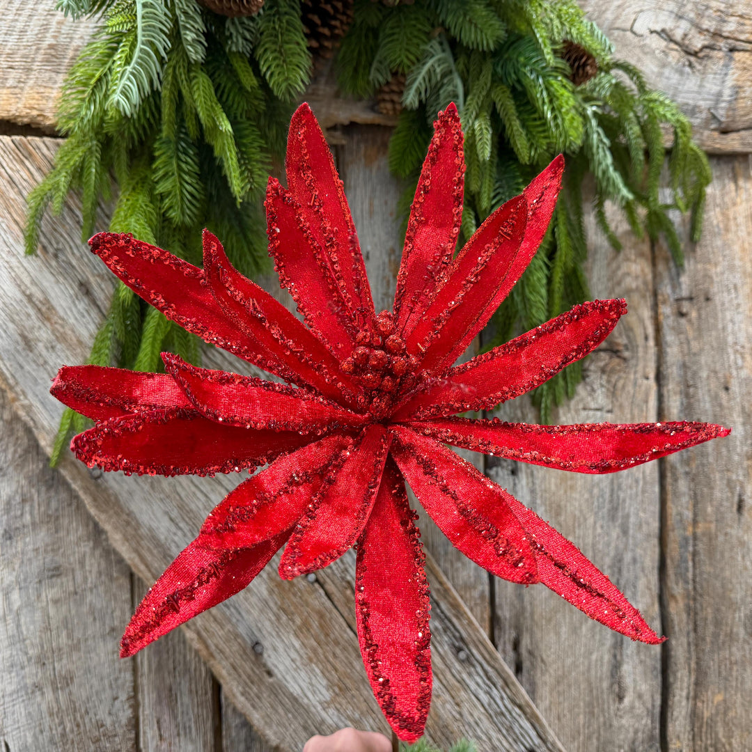 19" Red Poinsettia Stem, Christmas Tree Florals
