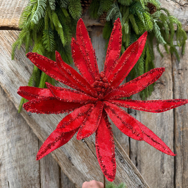19" Red Poinsettia Stem, Christmas Tree Florals