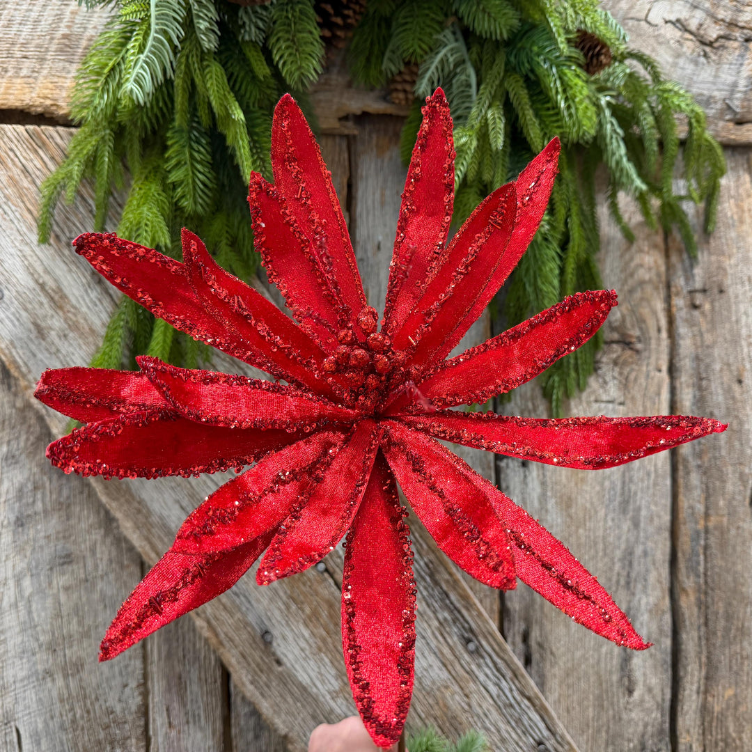 19" Red Poinsettia Stem, Christmas Tree Florals