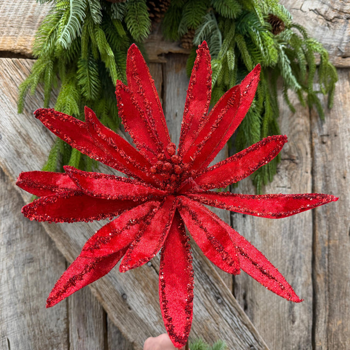 19" Red Poinsettia Stem, Christmas Tree Florals