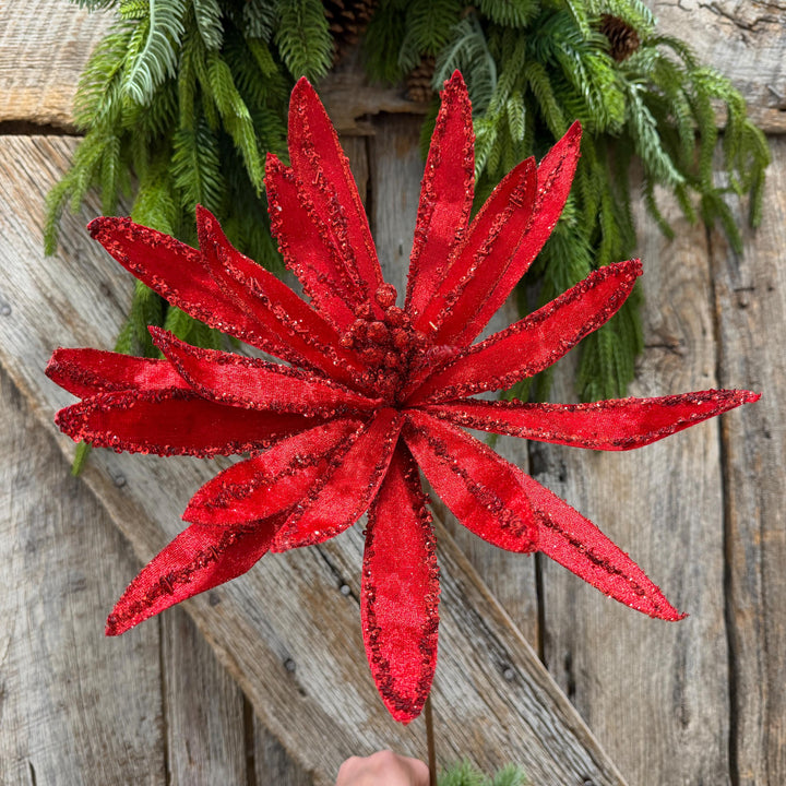 19" Red Poinsettia Stem, Christmas Tree Florals