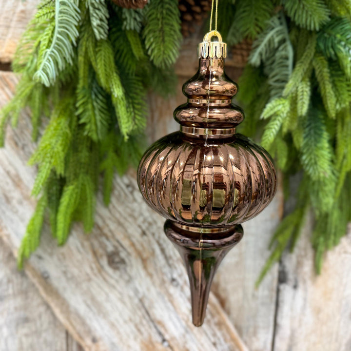 10" Chocolate Brown Finial Ornament, Woodland Theme Ornament