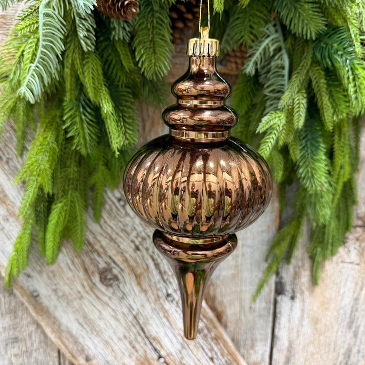 10" Chocolate Brown Finial Ornament, Woodland Theme Ornament
