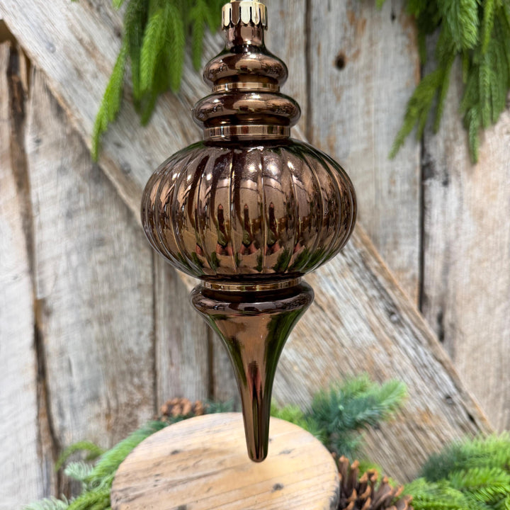 10" Chocolate Brown Finial Ornament, Woodland Theme Ornament