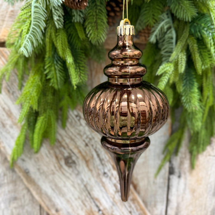 10" Chocolate Brown Finial Ornament, Woodland Theme Ornament