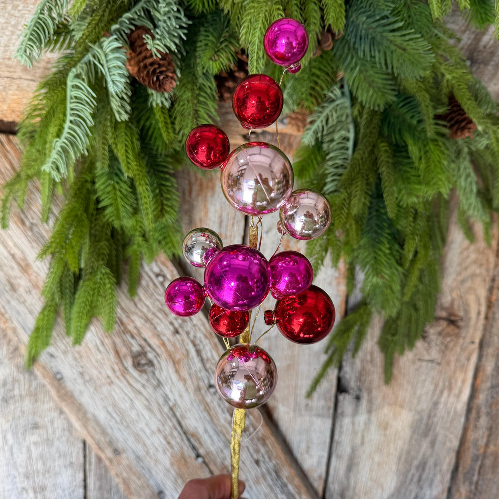 16" Pink Red Ball Spray, Ornament Ball Pick