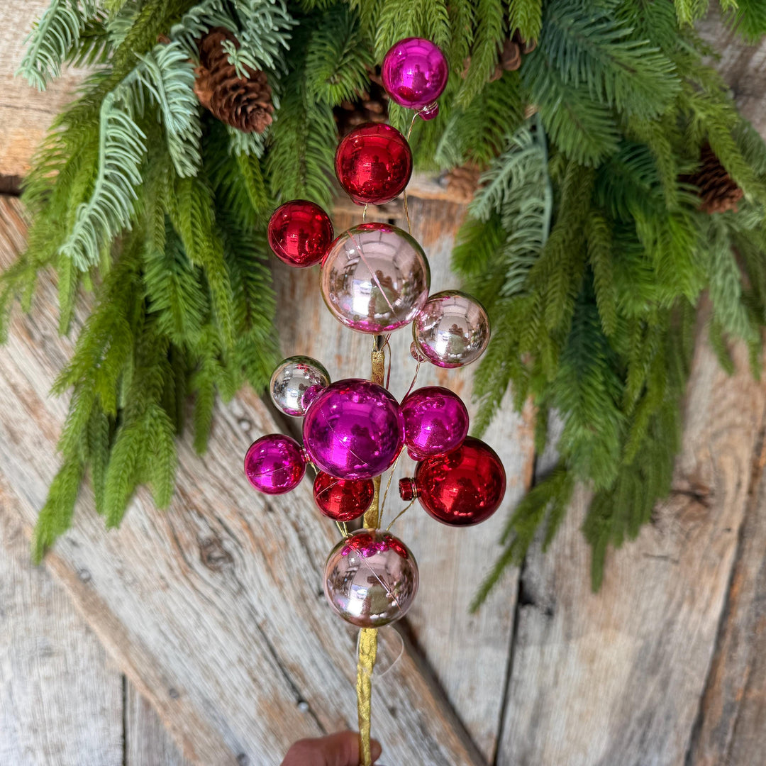 16" Pink Red Ball Spray, Ornament Ball Pick