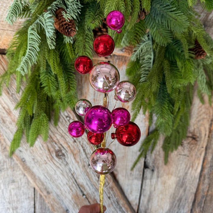 16" Pink Red Ball Spray, Ornament Ball Pick