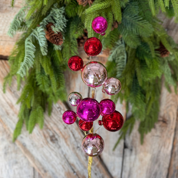 16" Pink Red Ball Spray, Ornament Ball Pick