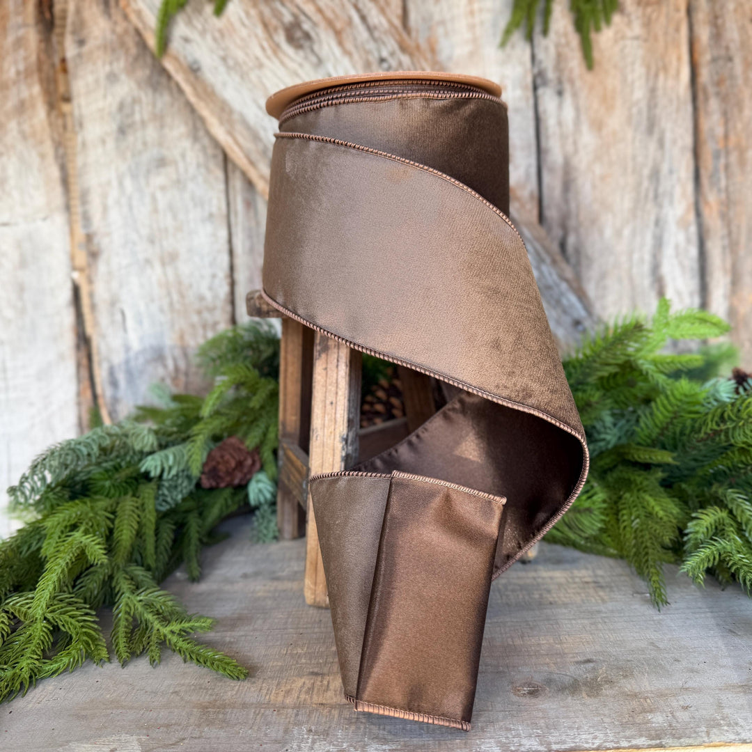 4" Brown Velvet RIbbon, Wired Ribbon, Brown Velvet Ribbon, Christmas Velvet Ribbon, Fall Ribbon, Designer Velvet Ribbon