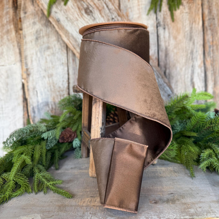 4" Brown Velvet RIbbon, Wired Ribbon, Brown Velvet Ribbon, Christmas Velvet Ribbon, Fall Ribbon, Designer Velvet Ribbon