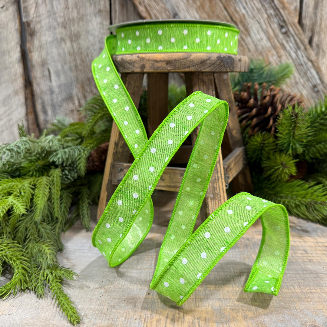 1" Lime Green Polka Dot Ribbon, Farrisilk Dashing Dots Ribbon, SR143-61