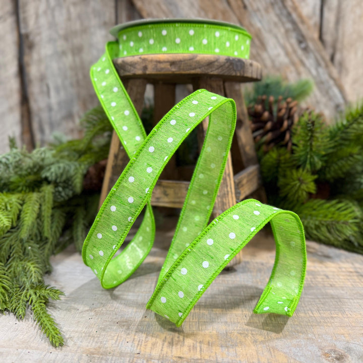 1" Lime Green Polka Dot Ribbon, Farrisilk Dashing Dots Ribbon, SR143-61