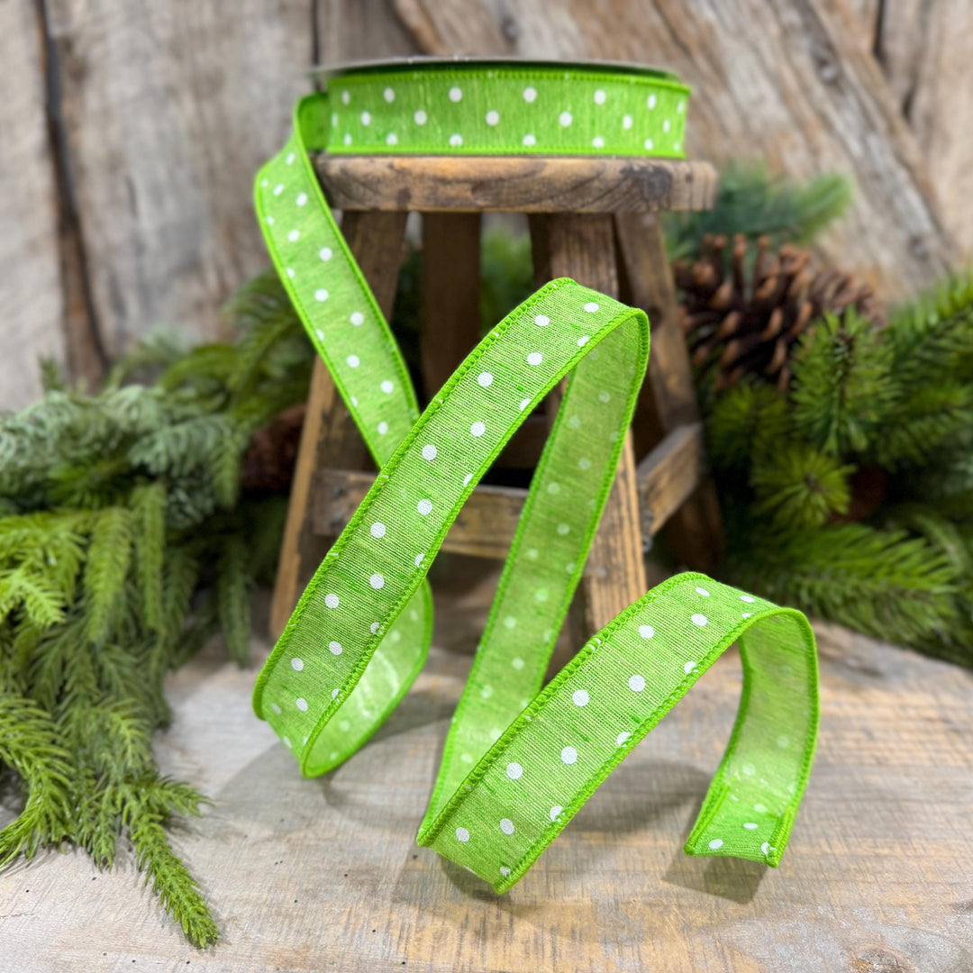 1" Lime Green Polka Dot Ribbon, Farrisilk Dashing Dots Ribbon, SR143-61