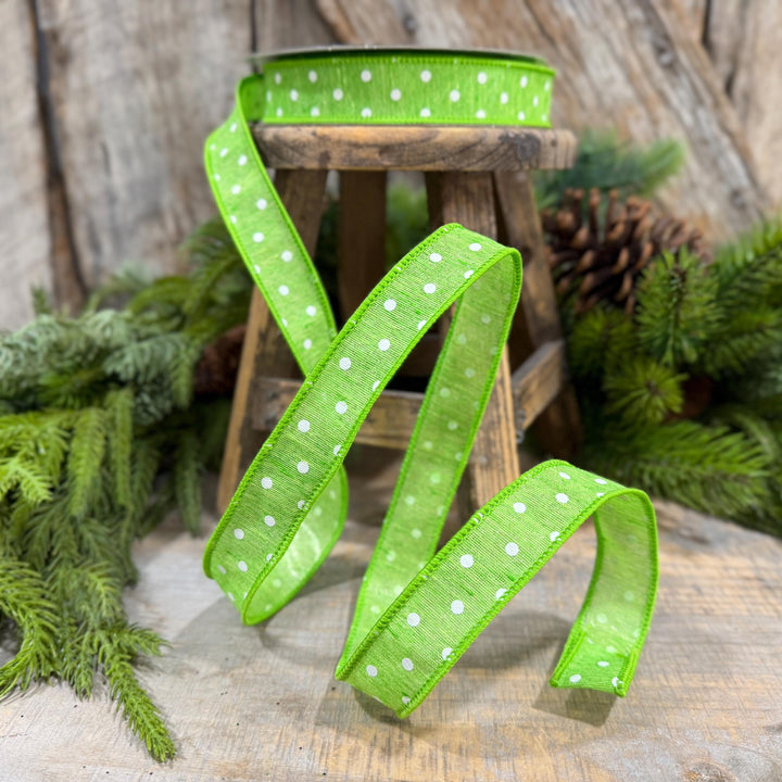 1" Lime Green Polka Dot Ribbon, Farrisilk Dashing Dots Ribbon, SR143-61