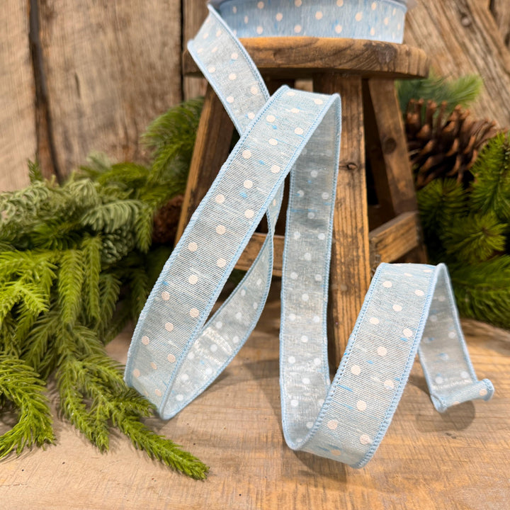 1" Light Blue Polka Dot Ribbon, Farrisilk Dashing Dots Ribbon, SR143-16