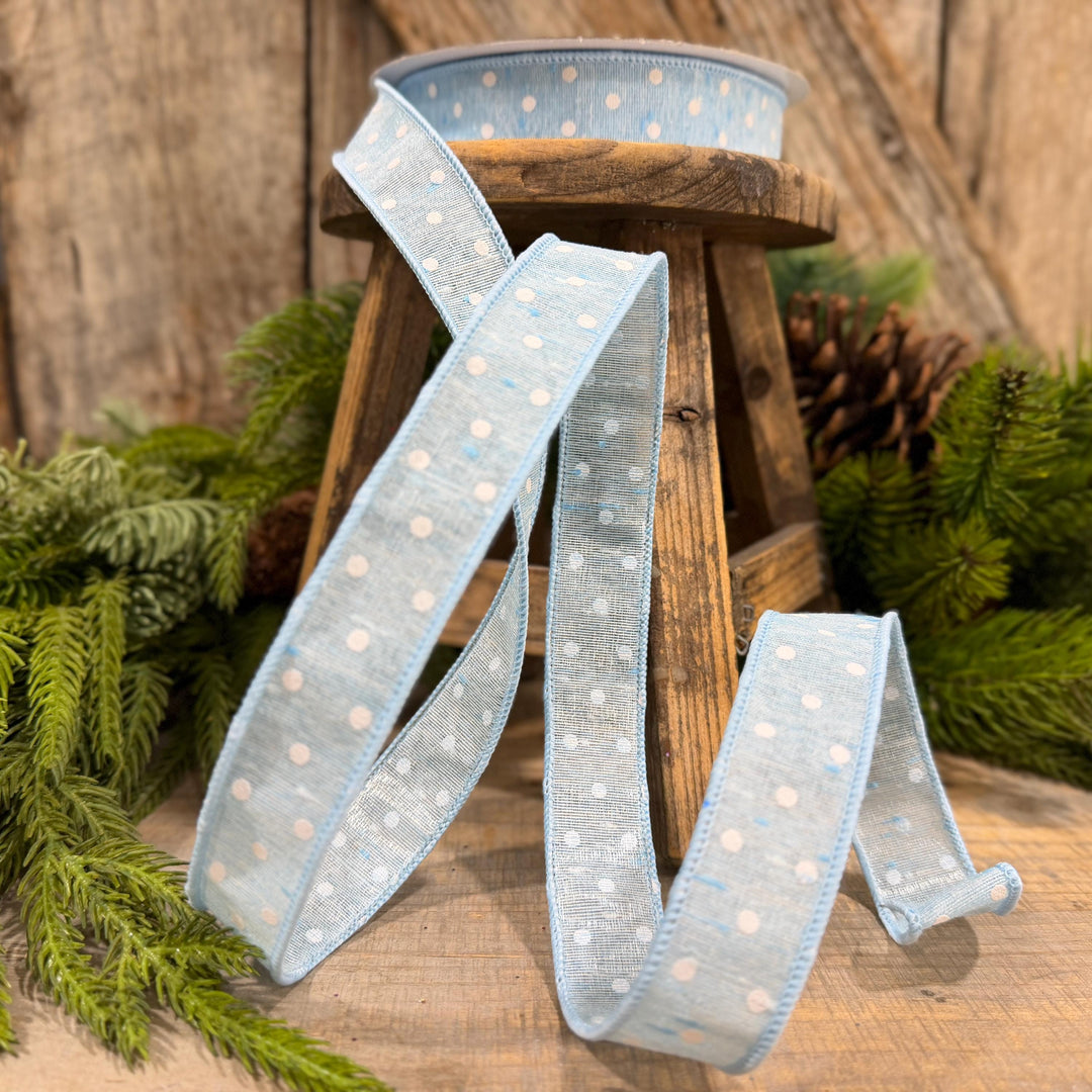 1" Light Blue Polka Dot Ribbon, Farrisilk Dashing Dots Ribbon, SR143-16