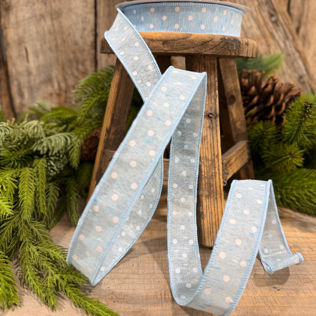 1" Light Blue Polka Dot Ribbon, Farrisilk Dashing Dots Ribbon, SR143-16