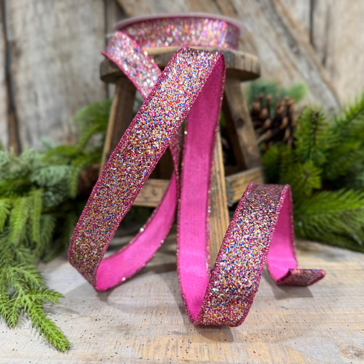 1" Hot Pink Glitter Magic Ribbon, Farrisilk Ribbon, RS376-32