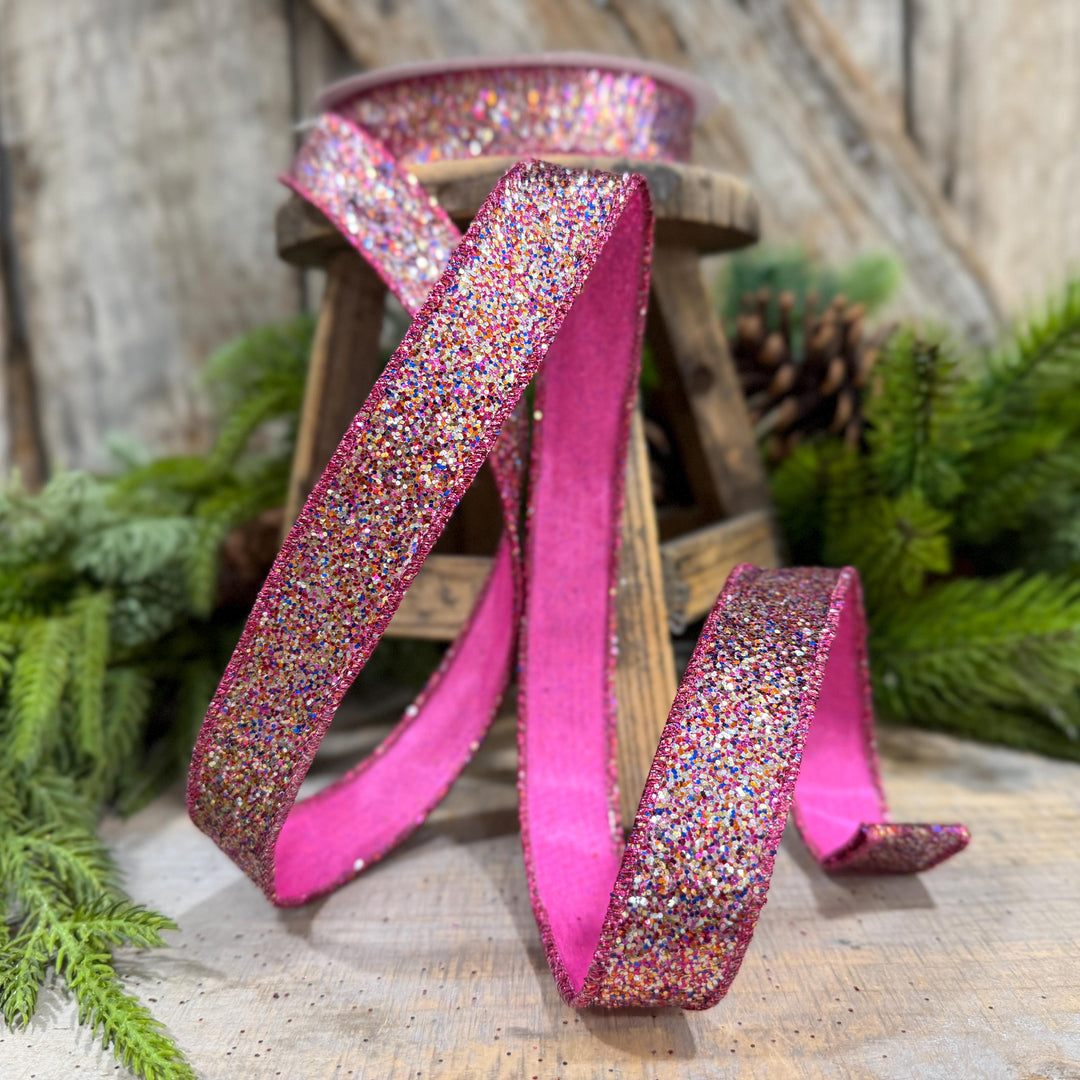 1" Hot Pink Glitter Magic Ribbon, Farrisilk Ribbon, RS376-32
