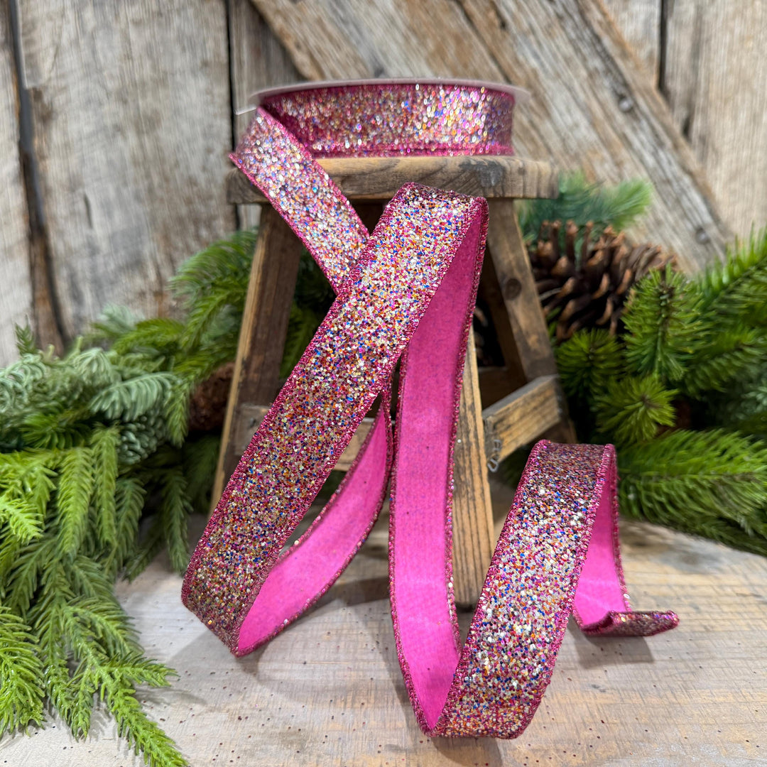 1" Hot Pink Glitter Magic Ribbon, Farrisilk Ribbon, RS376-32