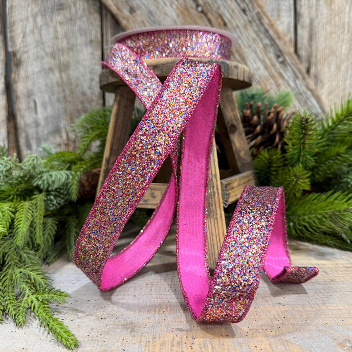 1" Hot Pink Glitter Magic Ribbon, Farrisilk Ribbon, RS376-32
