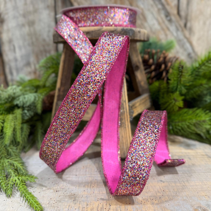 1" Hot Pink Glitter Magic Ribbon, Farrisilk Ribbon, RS376-32