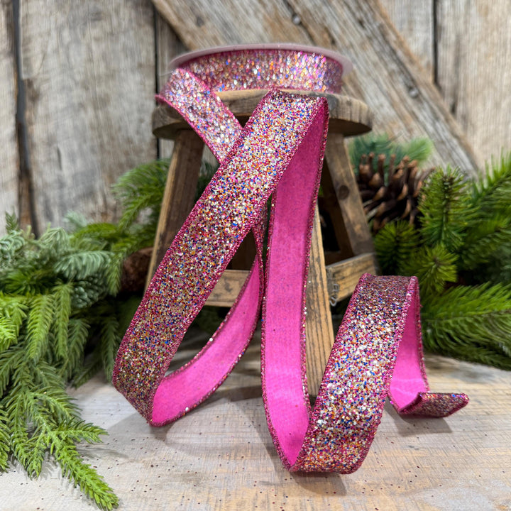 1" Hot Pink Glitter Magic Ribbon, Farrisilk Ribbon, RS376-32