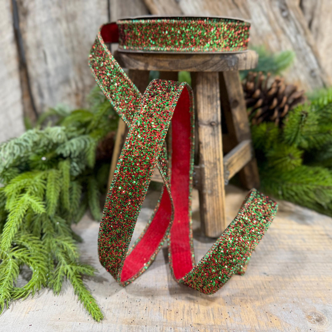 1" Red Green Glitter Magic Ribbon, Farrisilk Ribbon, RS376-48