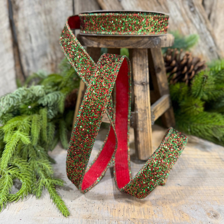 1" Red Green Glitter Magic Ribbon, Farrisilk Ribbon, RS376-48