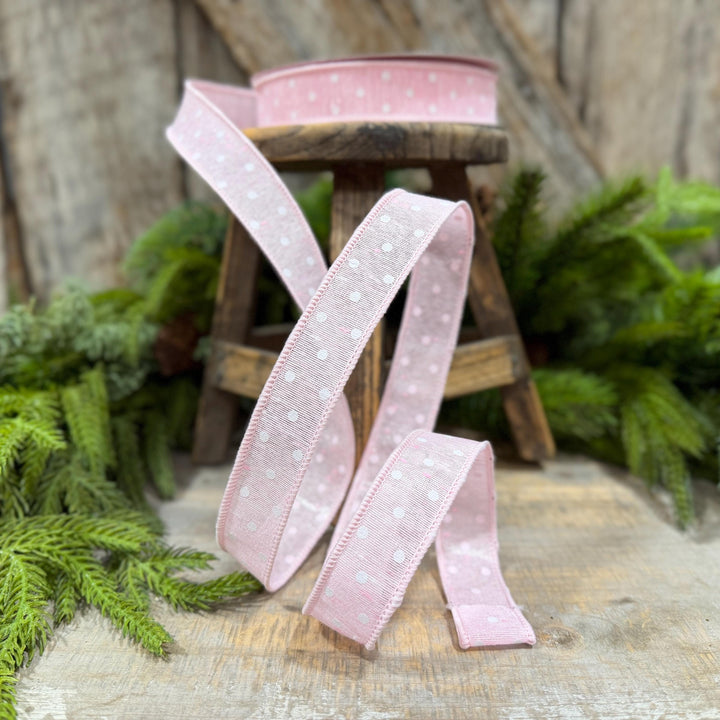 1" Light Pink Polka Dot Ribbon, Farrisilk Dashing Dots Ribbon, SR143-14