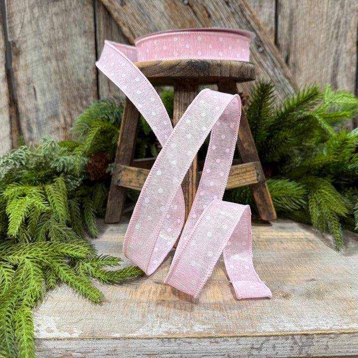 1" Light Pink Polka Dot Ribbon, Farrisilk Dashing Dots Ribbon, SR143-14
