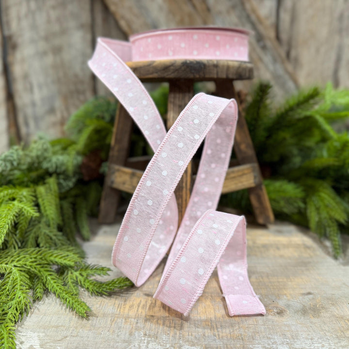 1" Light Pink Polka Dot Ribbon, Farrisilk Dashing Dots Ribbon, SR143-14
