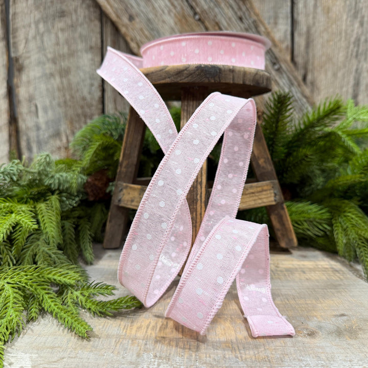 1" Light Pink Polka Dot Ribbon, Farrisilk Dashing Dots Ribbon, SR143-14