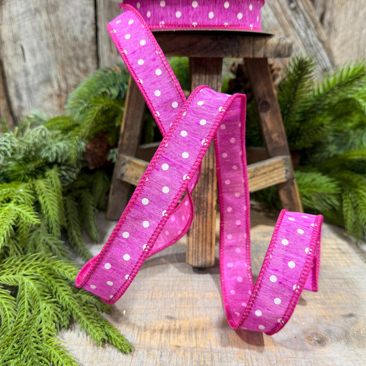 1" Hot Pink Polka Dot Ribbon, Farrisilk Dashing Dots Ribbon, SR143-15