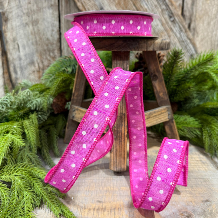1" Hot Pink Polka Dot Ribbon, Farrisilk Dashing Dots Ribbon, SR143-15