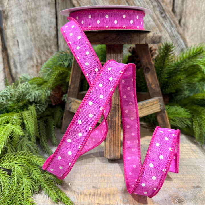 1" Hot Pink Polka Dot Ribbon, Farrisilk Dashing Dots Ribbon, SR143-15