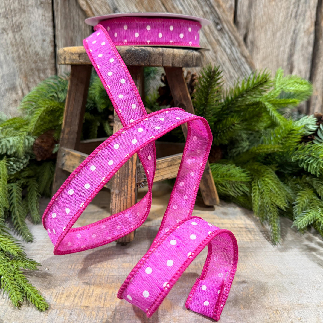 1" Hot Pink Polka Dot Ribbon, Farrisilk Dashing Dots Ribbon, SR143-15